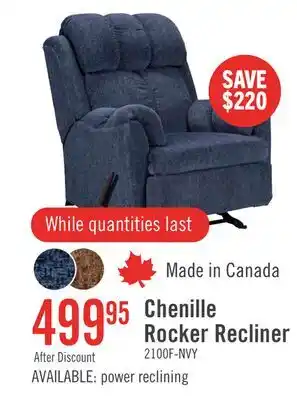 The Brick Made in Canada 35 Chenille Fabric Rocker Reclining Chair - Navy Blue offer