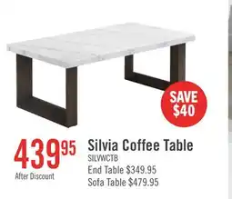 The Brick Silvia 48 Modern Coffee Table - White and Grey Marble Look with Brown Wood Legs offer