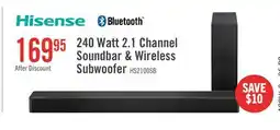 The Brick Hisense 2.1 CH Dolby Audio DTS Virtual:X Soundbar with Wireless 240W Subwoofer (HS2100) offer