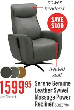 The Brick Serene 31 Genuine Leather Power Reclining Massage Chair with Power Headrest and Heated Seat - Grey offer