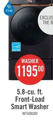 The Brick Samsung 5.8 Cu. Ft. Front-Load Steam Washer - Black Stainless Steel - Stackable - WF50BG8300AVUS offer