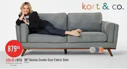 The Brick Kort & Co. Kassia 80 Linen-Look Fabric Condo Size Sofa with Wood Base and Legs - Grey offer