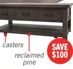 The Brick Morgan 48 Rustic Coffee Table With Storage, Shelf and Casters - Dark Brown with Reclaimed Wood offer