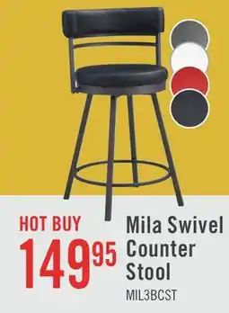 The Brick Mila Counter Stool with Swivel Seat, Vegan Leather Fabric, Metal - Black offer