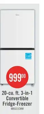 The Brick Midea 20 Cu. Ft. 3-in-1 Convertible Refrigerator-Freezer - White - MRU21C7BWW offer