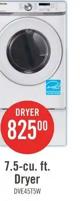 The Brick Samsung 7.5 Cu. Ft. Electric Dryer - White - Stackable - DVE45T6005W/AC offer