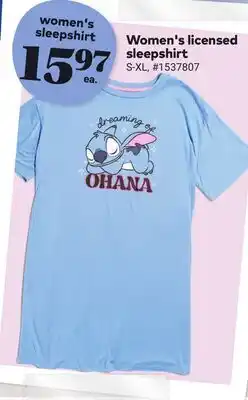 Giant Tiger Women's licensed sleepshirt offer