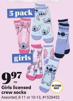 Giant Tiger Girls licensed crew socks offer