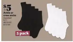 Giant Tiger Ankle or crew socks offer