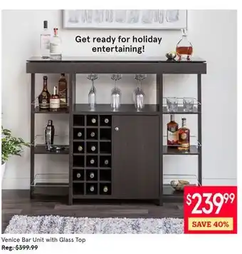 Kitchen Stuff Plus Venice Bar Unit with Glass Top offer