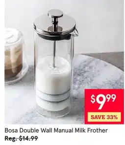 Kitchen Stuff Plus Bosa Double Wall Manual Milk Frother offer