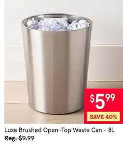 Kitchen Stuff Plus Luxe Brushed Open-Top Waste Can - 8L offer