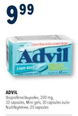 Familiprix ADVIL, Ibuprofen, 200 mg, 32 capsules, Mini gels, 30 capsules or Nighttime, 20 capsules offer