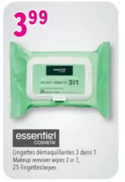 Familiprix ESSENTIEL COSMETIK, Makeup remover wipes 3 in 1, 25 wipes offer