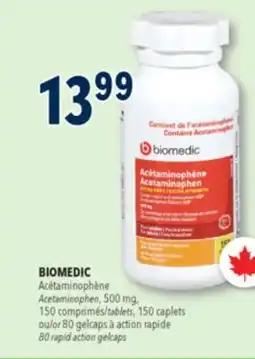 Familiprix BIOMEDIC Acetaminophen, 500 mg, 150 tablets, 150 caplets or 80 gelcaps offer