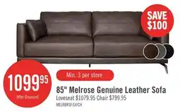 The Brick Melrose 84.5 Top-Grain Genuine Leather Sofa with Metal Legs - Dark Brown offer