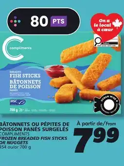IGA COMPLIMENTS FROZEN BREADED FISH STICKS OR NUGGETS offer