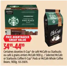 Canadian Tire Selected McCafe or Starbucks Coffee K-Cup Pods or McCafe Whole Coffee Beans offer
