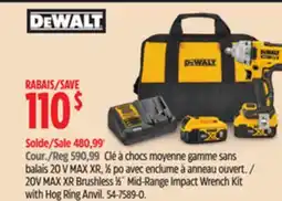 Canadian Tire DEWALT 20V MAX XR Brushless 1⁄2˝ Mid-Range Impact Wrench Kit with Hog Ring Anvil offer