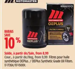 Canadian Tire MotoMaster OEPlus Synthetic Grade Oil Filters offer