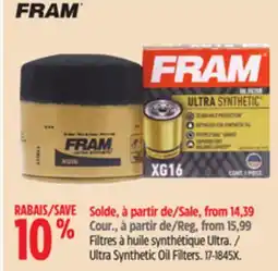 Canadian Tire FRAM Ultra Synthetic Oil Filters offer