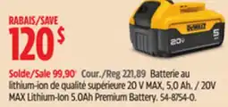 Canadian Tire DEWALT 20V MAX Lithium-Ion 5.0Ah Premium Battery offer