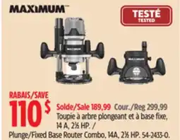 Canadian Tire MAXIMUM Plunge/Fixed Base Router Combo, 14A, 21⁄2 HP offer