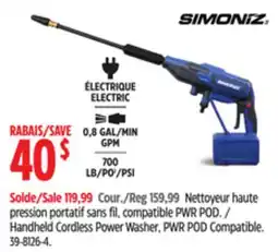 Canadian Tire Simoniz Handheld Cordless Power Washer, PWR POD Compatible offer
