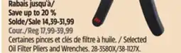 Canadian Tire Motomaster Selected Oil Filter Pliers and Wrenches offer