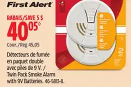 Canadian Tire First Alert Twin Pack Smoke Alarm with 9V Batteries offer