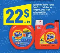 Maxi DÉTERGENT À LESSIVE LIQUIDE 3, 46/3, 9 L, PODS TIDE OU FLINGS 45, 57 OU 76 UN offer