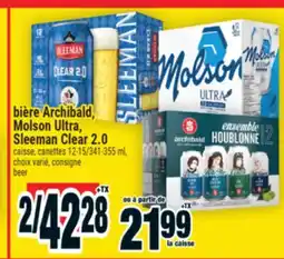 Super C bière Archibald, Molson Ultra, Sleeman Clear 2.0 | consigne beer offer