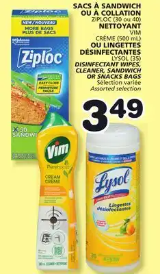 Marches Tradition ZIPLOC (30 or 40) VIM (500 mL) LYSOL (35) DISINFECTANT WIPES, CLEANER, SANDWICH OR SNACKS BAGS offer