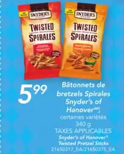 Provigo SNYDER'S OF HANOVER TWISTED PRETZEL STICKS, 340 G offer