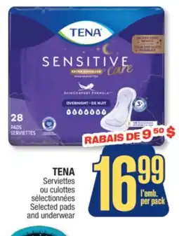 Jean Coutu TENA Selected pads and underwear offer