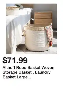 Wayfair Althoff Rope Basket Woven Storage Basket , Laundry Basket Large Cotton Blanket Organizer offer