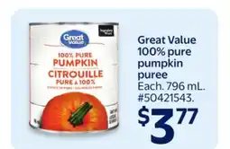 Walmart Great Value 100% pure pumpkin puree offer
