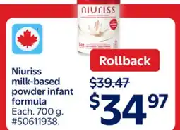 Walmart Niuriss milk-based powder infant formula offer