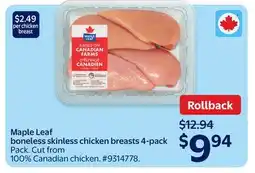 Walmart Maple Leaf Boneless Skinless Chicken Breasts 4-pack offer