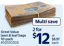 Walmart Great Value lawn & leaf bags 10-pack offer