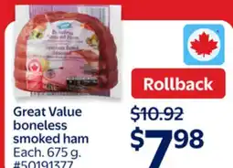 Walmart Great Value Boneless Smoked Ham offer
