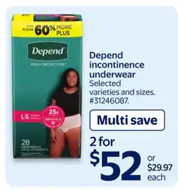 Walmart Depend incontinence underwear offer