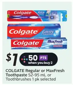 Sobeys Regular or MaxFresh Toothpaste 52-95 mL or Toothbrushes 1 pk offer