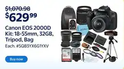 Walmart Canon EOS 2000D Kit: 18-55mm, 32GB, Tripod, Bag offer