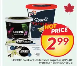 Sobeys LIBERTÉ Greek or Méditerranée Yogurt or YOPLAIT Protein offer