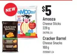 Loblaws AMOOZA CHEESE STICKS, 228G, CRACKER BARREL CHEESE SNACKS 168 G offer