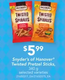 Loblaws SNYDER'S OF HANOVER TWISTED PRETZEL STICKS, 340 G offer