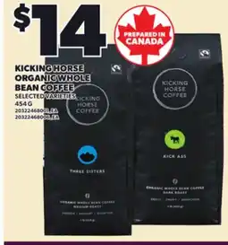Loblaws KICKING HORSE ORGANIC WHOLE BEAN COFFEE, 454 G offer
