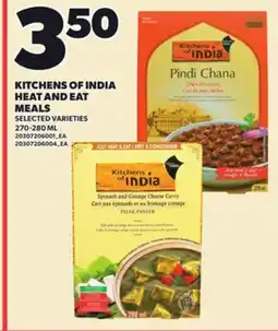 Loblaws KITCHENS OF INDIA HEAT AND EAT MEALS, 270-280 ML offer