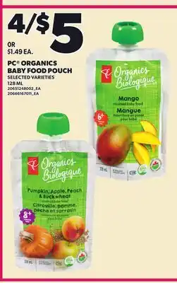 Loblaws PC ORGANICS BABY FOOD POUCH, 128 ML offer